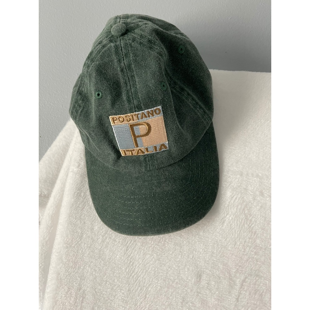 Mens Vtg Positano Green Cotton Twill Adjustable Strapback Dad Hat Baseball Cap